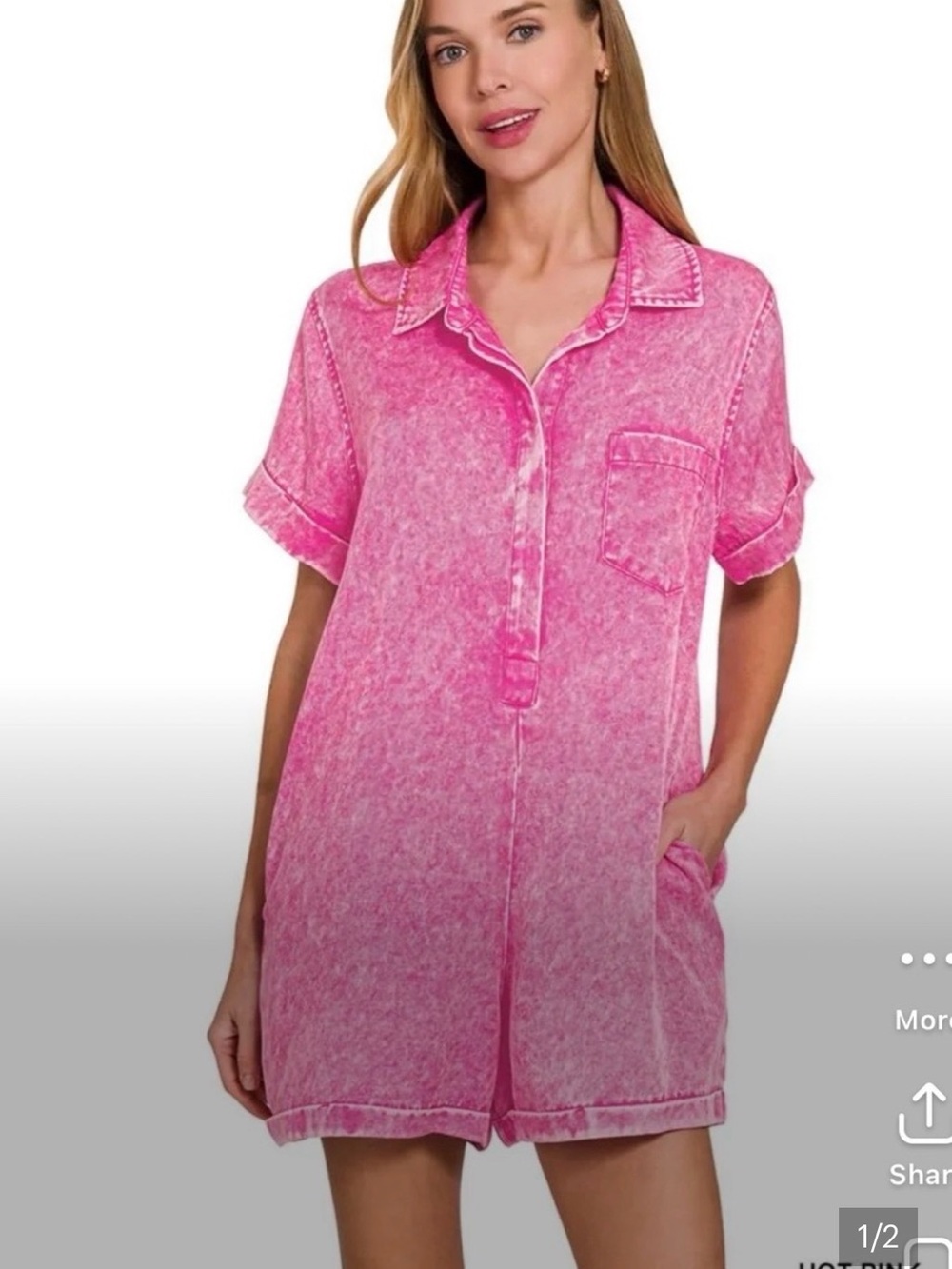 **orange**Zenana Outfitters Pink Short-Sleeve Romper Pajama